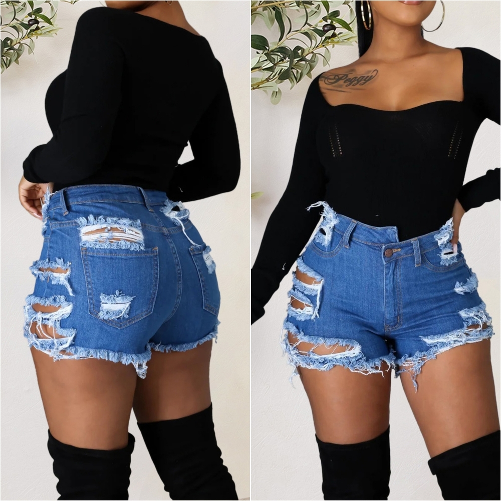 Raw Rebellion Distressed Denim Shorts - Medium - Picture 2 of 4